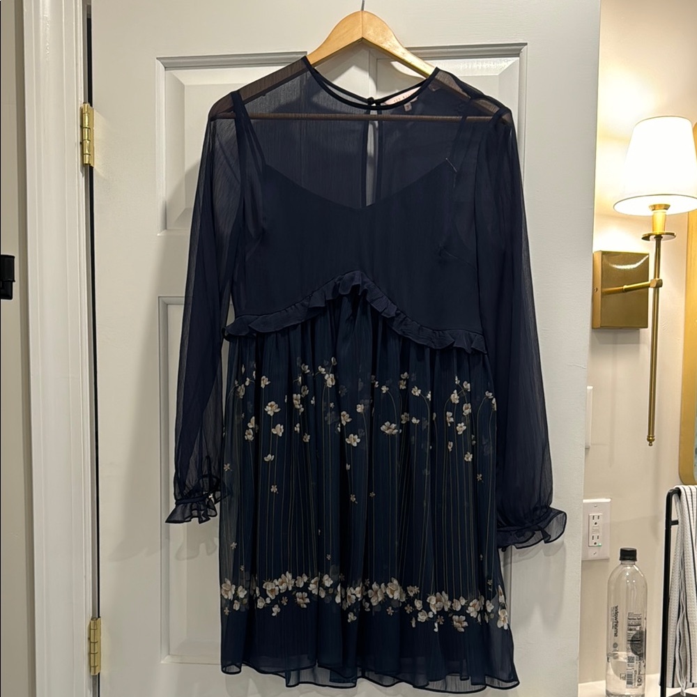 Ted Baker Blue Sheer Pleated Midi Dress